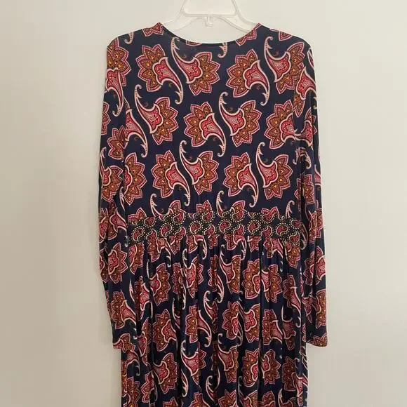 Boden Thea Long Sleeve Midi Dress French Navy Paisley Amaryllis Size 10R - Picture 8 of 9